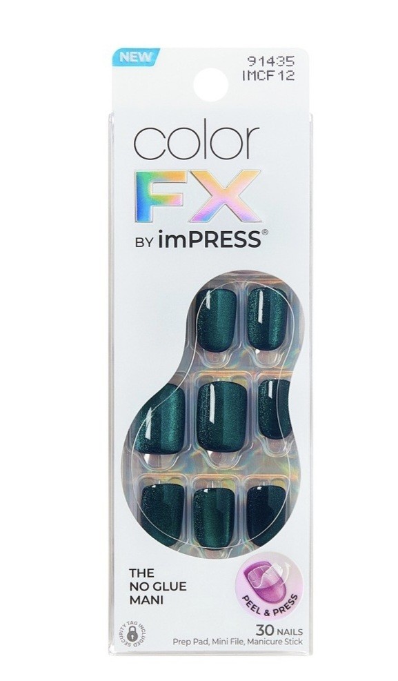 KISS imPRESS PressOn Nails Green Shiny Square PreDesigned SelfAdhesive