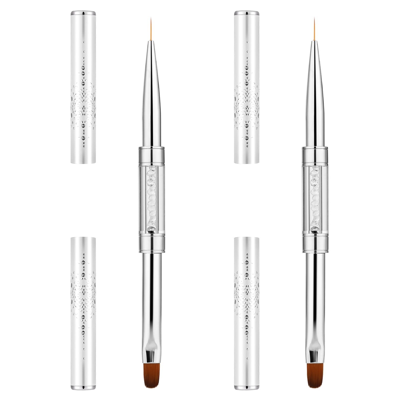 2Pcs Double Ended Nail Art Brushes Hard Gel Brush Builder White