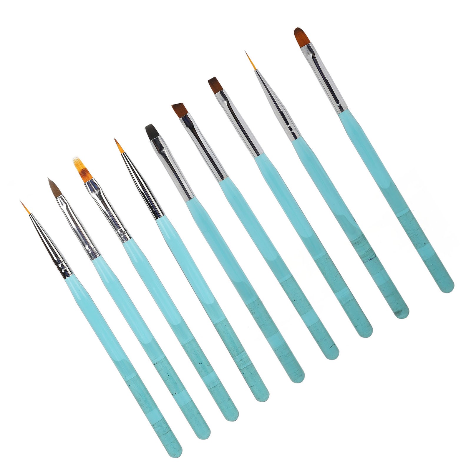 9Pcs Nail Art Brush Set Nylon Hair Blue Metal Rod
