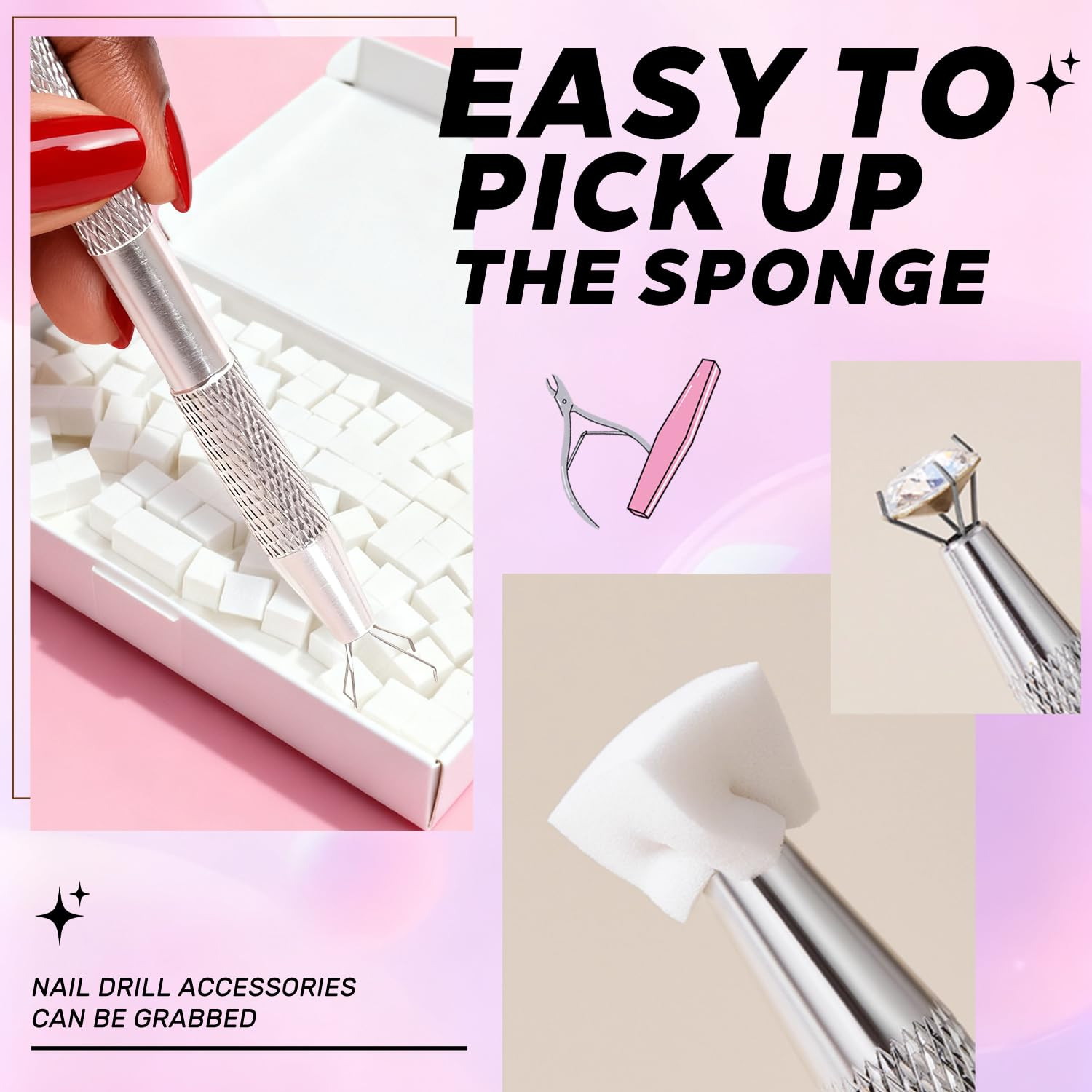 Nail Sponges for Ombre Gel Pat Paint Nail Art, 100PCS Sponges 1 Grabber Pen | Na