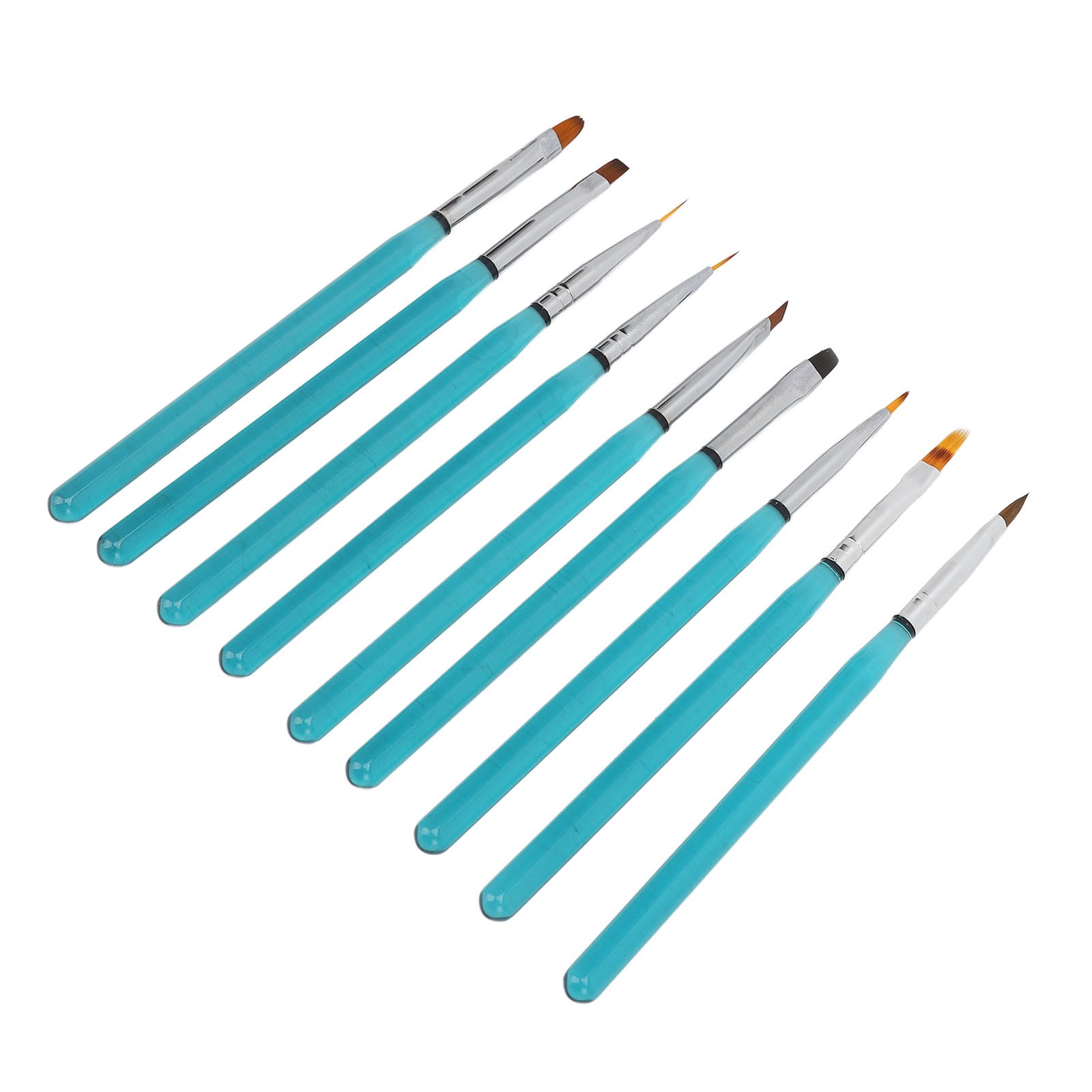 9Pcs Nail Art Brush Set Nylon Hair Blue Metal Rod