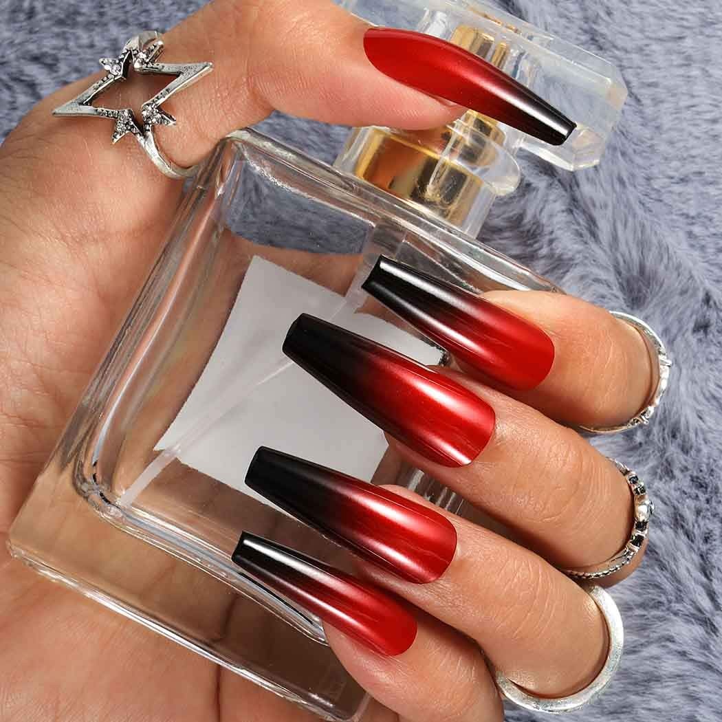 Outyua Halloween Red Black Press on Nails 24 Count (Pack of 1), &