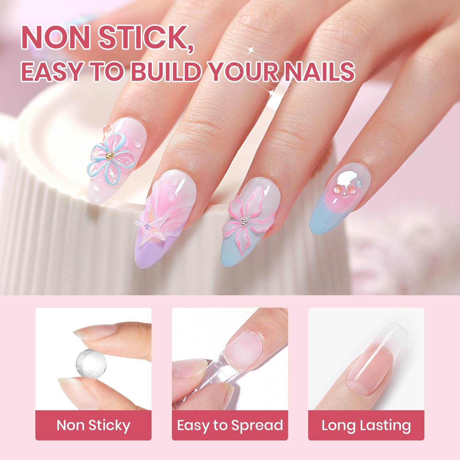 3D Nail Art Sculpting Gel Set – 4 Colors, Non-Stick Builder Gels for Home & Salo