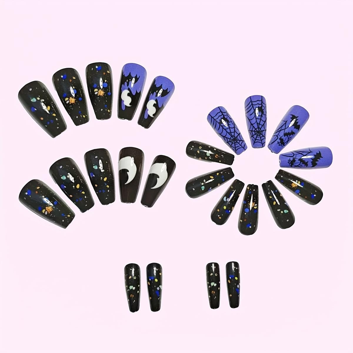 24Pcs Halloween Press on Nails Medium Square Black Fake Nails Coffin Nail Art…