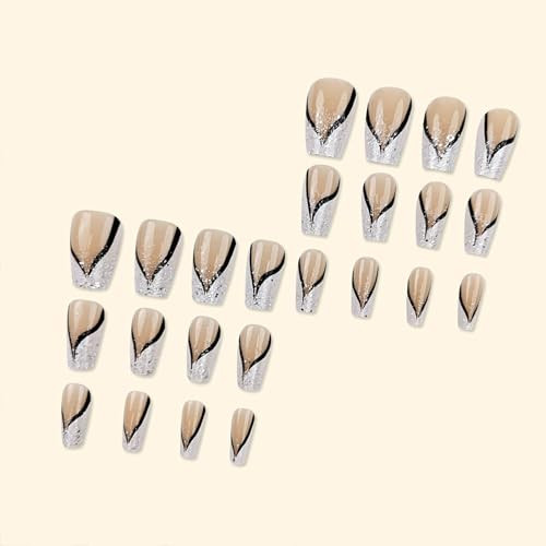 Press on Nails Medium,Square Fake Nails,French Gradient Full Cover style17