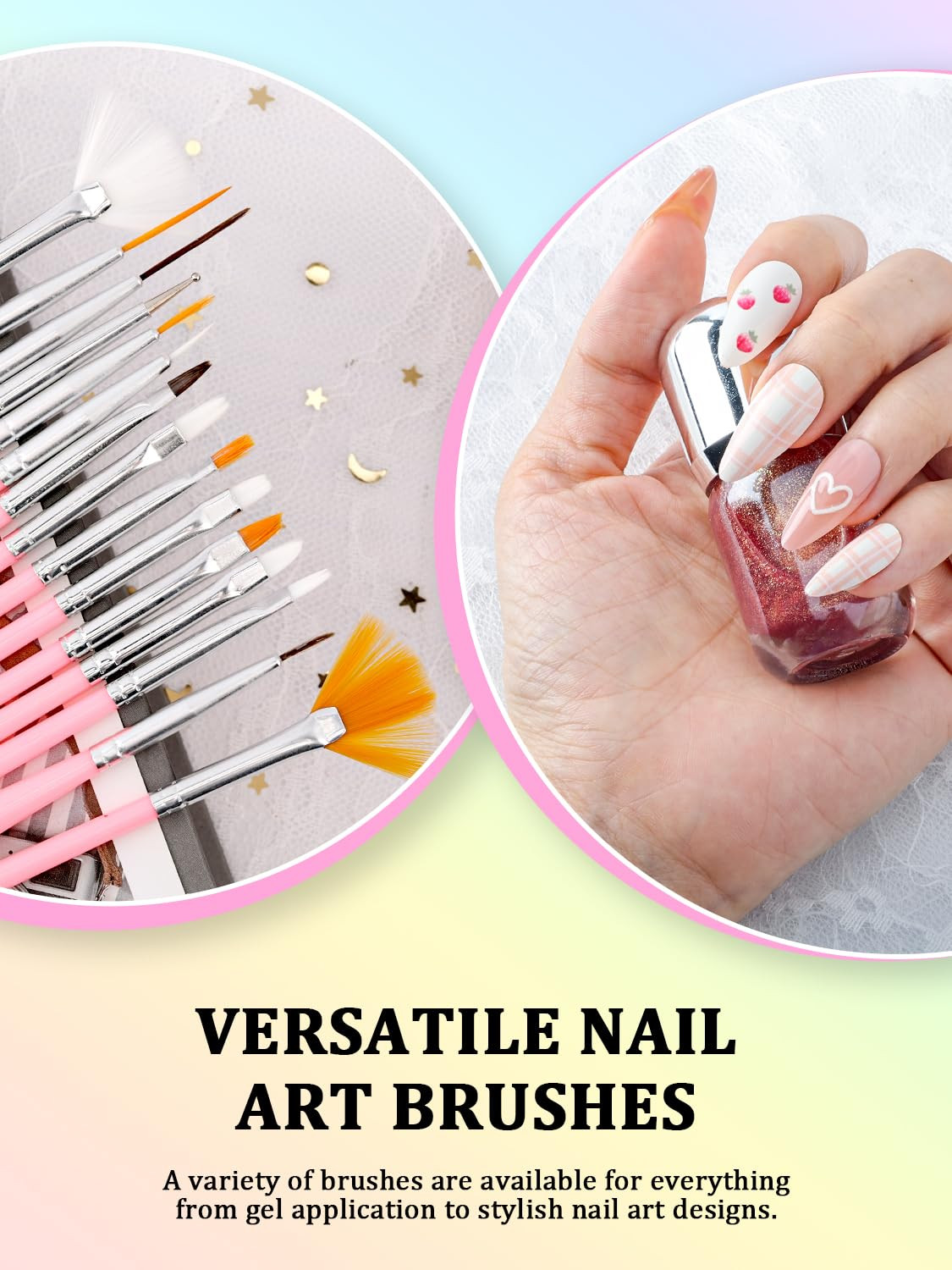 Professional Nail Art Tools Set with Stand, Brushes, and Dotting Tool (Pink)