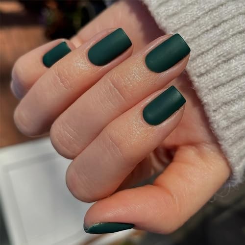 Emerald Green Press on Nails – Short Square Fake Nails – Matte Green