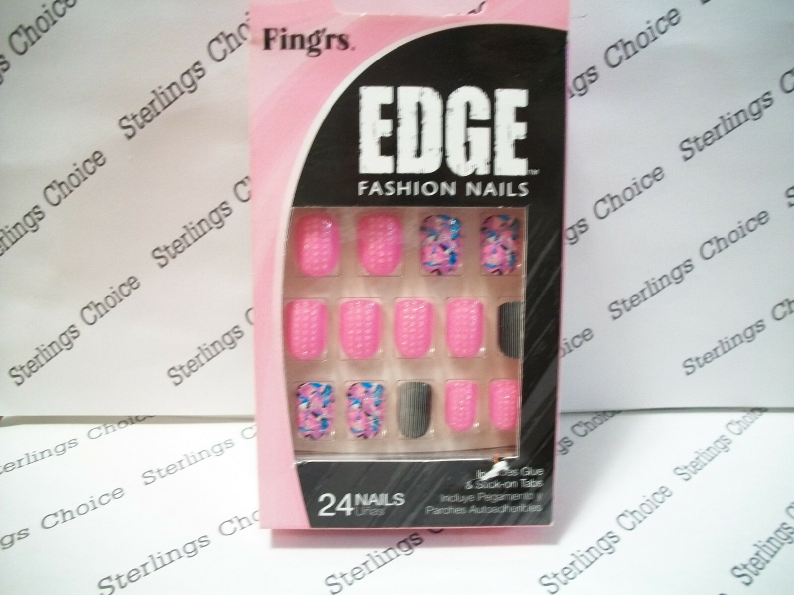 Fing’rs Edge Fashion Nails #31115 Colorful Abstract Design (Pink,Blk Stripe,Mix)