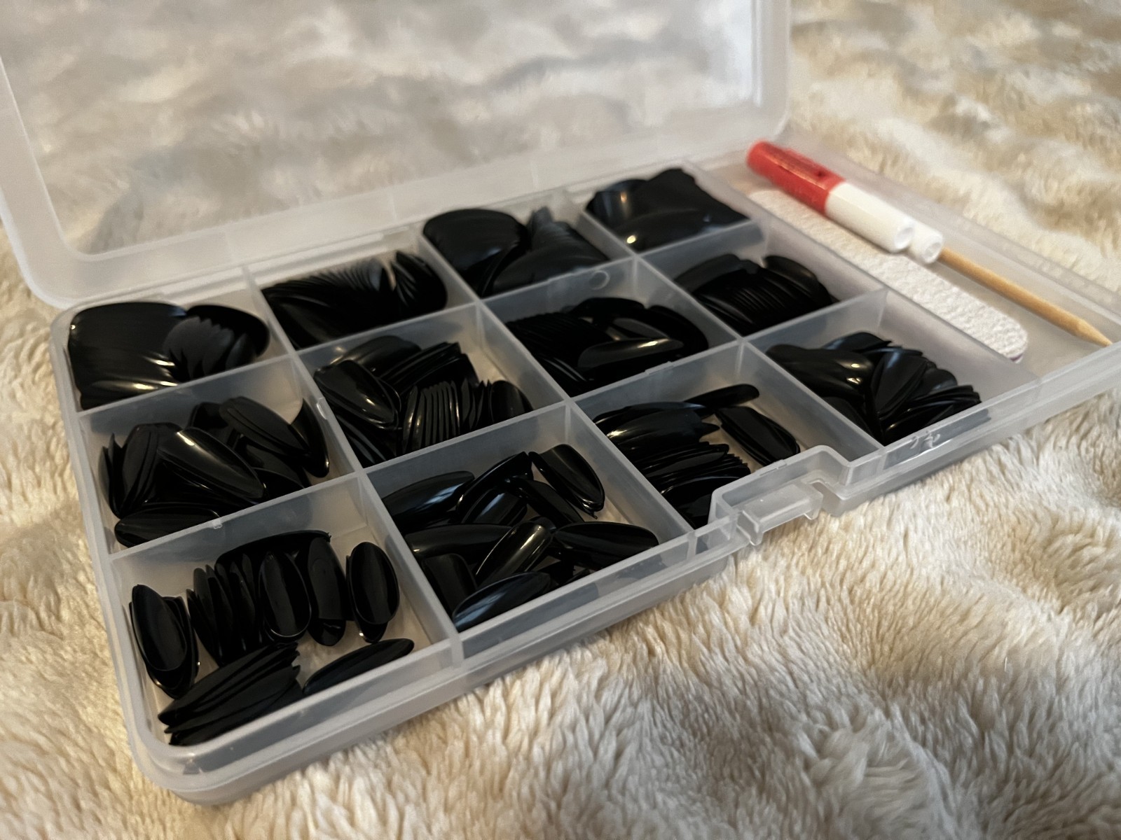 BRAND NEW 240pc Black Press-On Nail Kit a Complete DIY Manicure Set with Gems