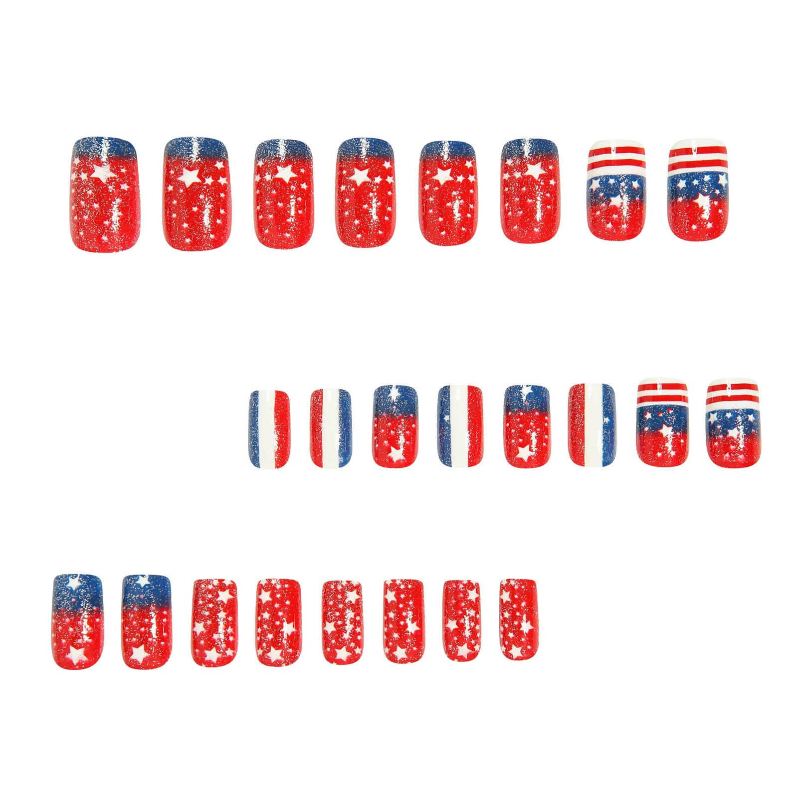 4th of July Five-pointed Star Press on Nails Short Square Multicolor