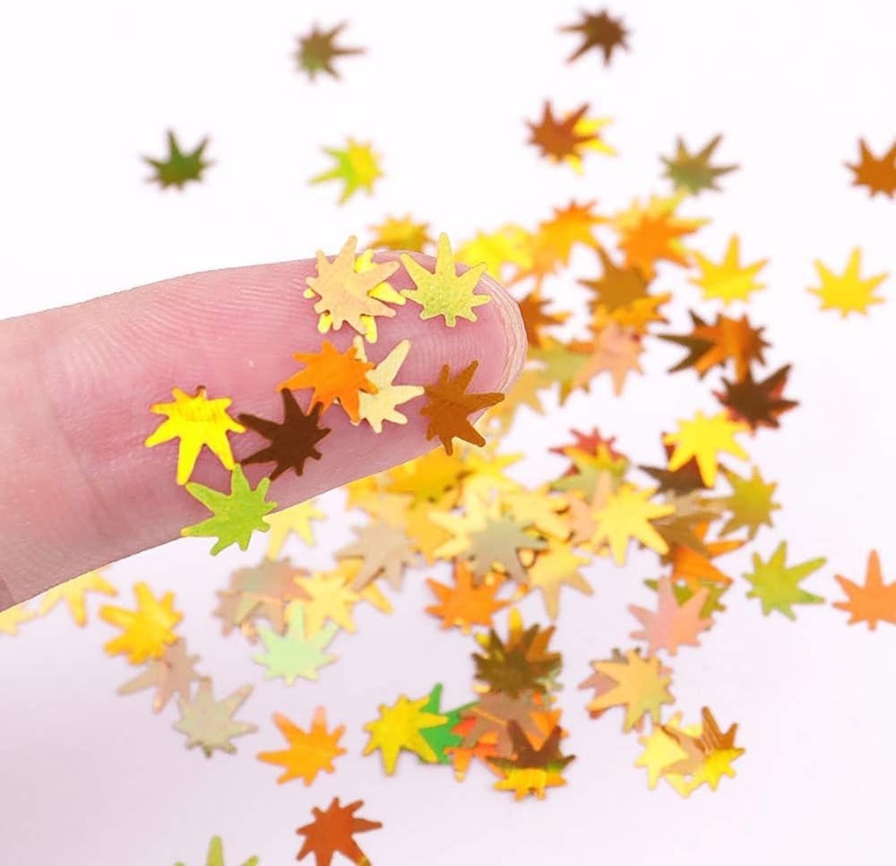 Fall Leaf Glitter Nail Sequins, 24 Colors Holographic Maple Leaf Nail Art Flakes