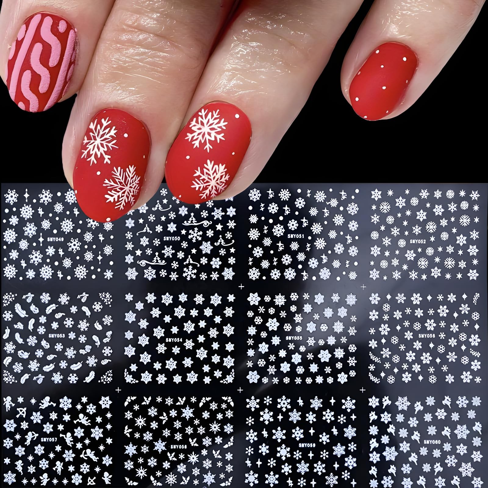 12 Sheets Christmas Nail Art Stickers White Snowflake Nail Decals Self- Adhes…