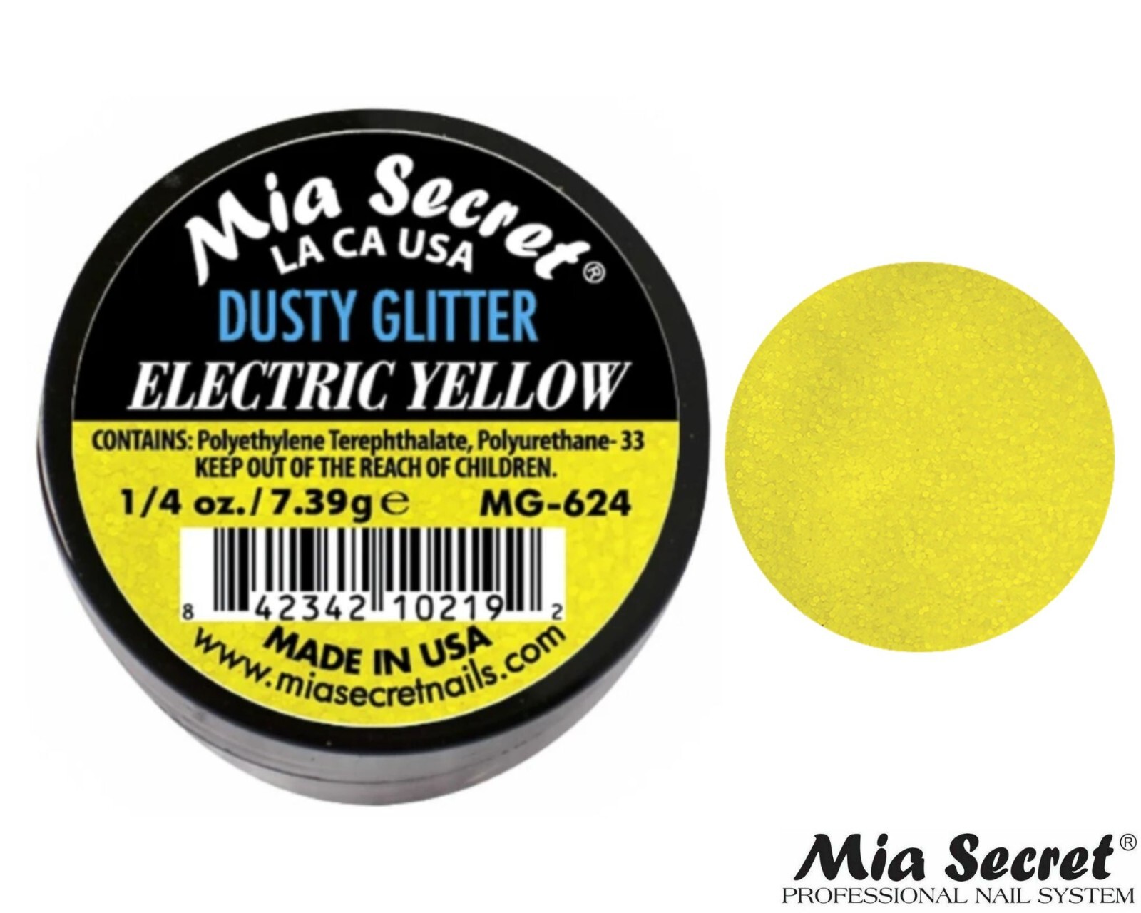 MIA SECRET Nail Art Powder 1/4oz- Electric Yellow (DUSTY GLITTER)