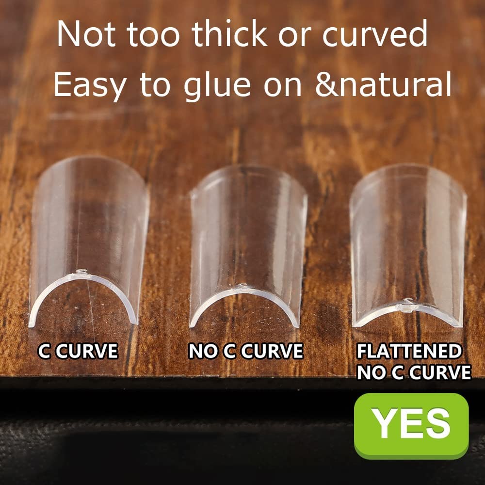 500Pcs Flattened No C Curve XXL Square Clear Half Cover Nail Tips