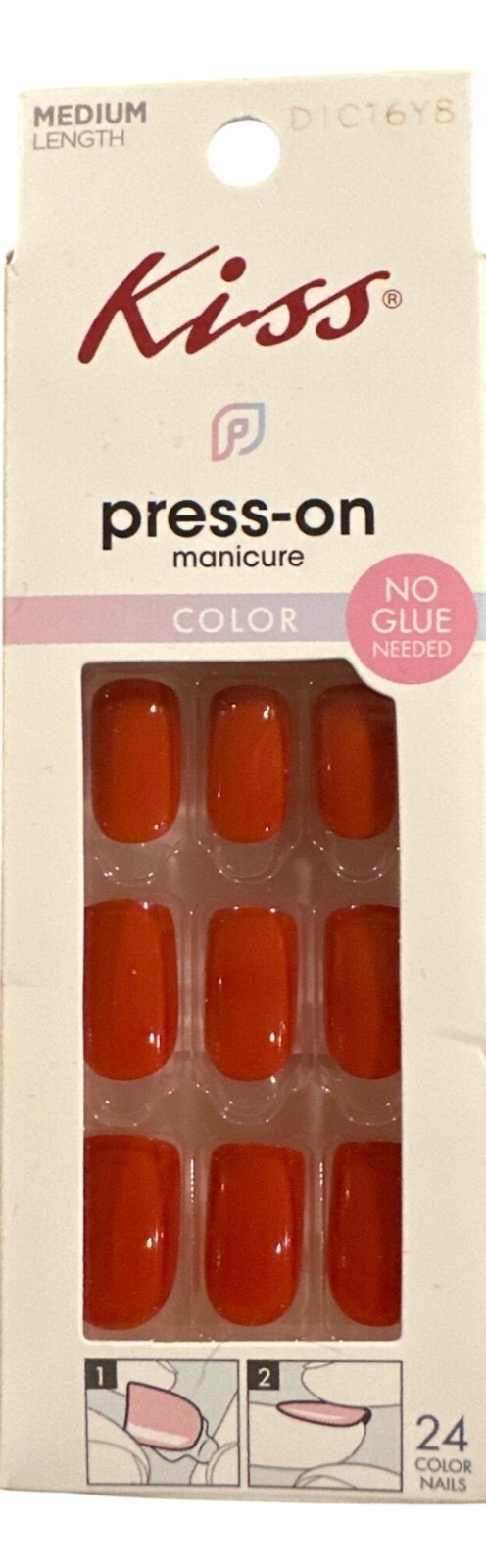 Kiss Press-On 24 Nails COLORPLAY Medium Square Glossy Bright Solid Red Vibrant