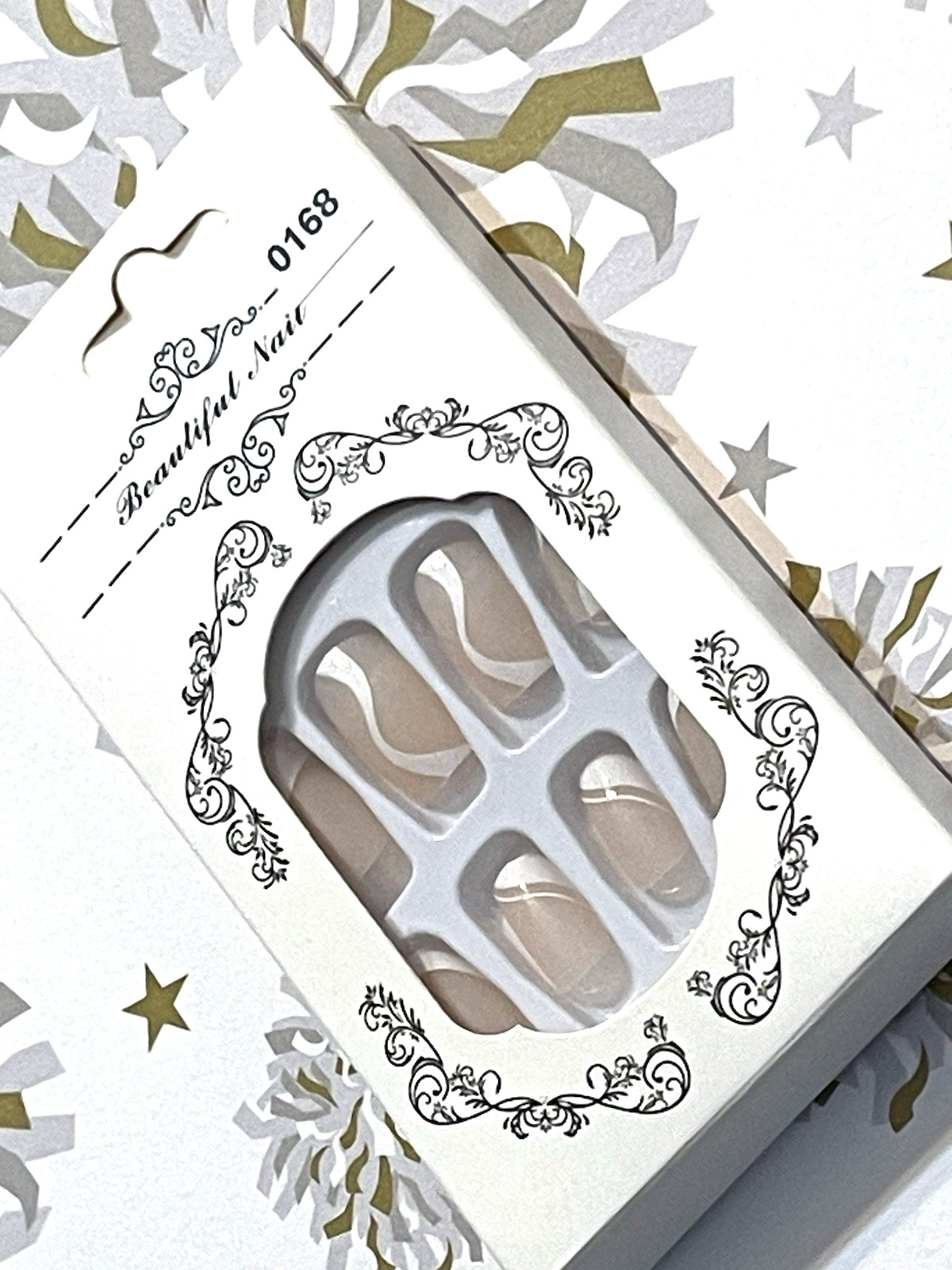 For Wonderful Nail Collection NUDE with WHITE FRENCH TIP SWIRL Press On Manicure
