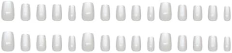 White Press on Nails Short Square Fake Nails with Glitter Cat Eye Designs Glossy