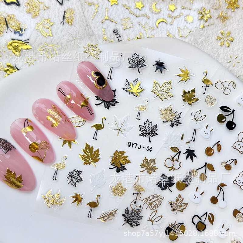 20 Sheets Gold Black Metallic Flower Leaf Butterfly Rose Maple Nail Art Stickers