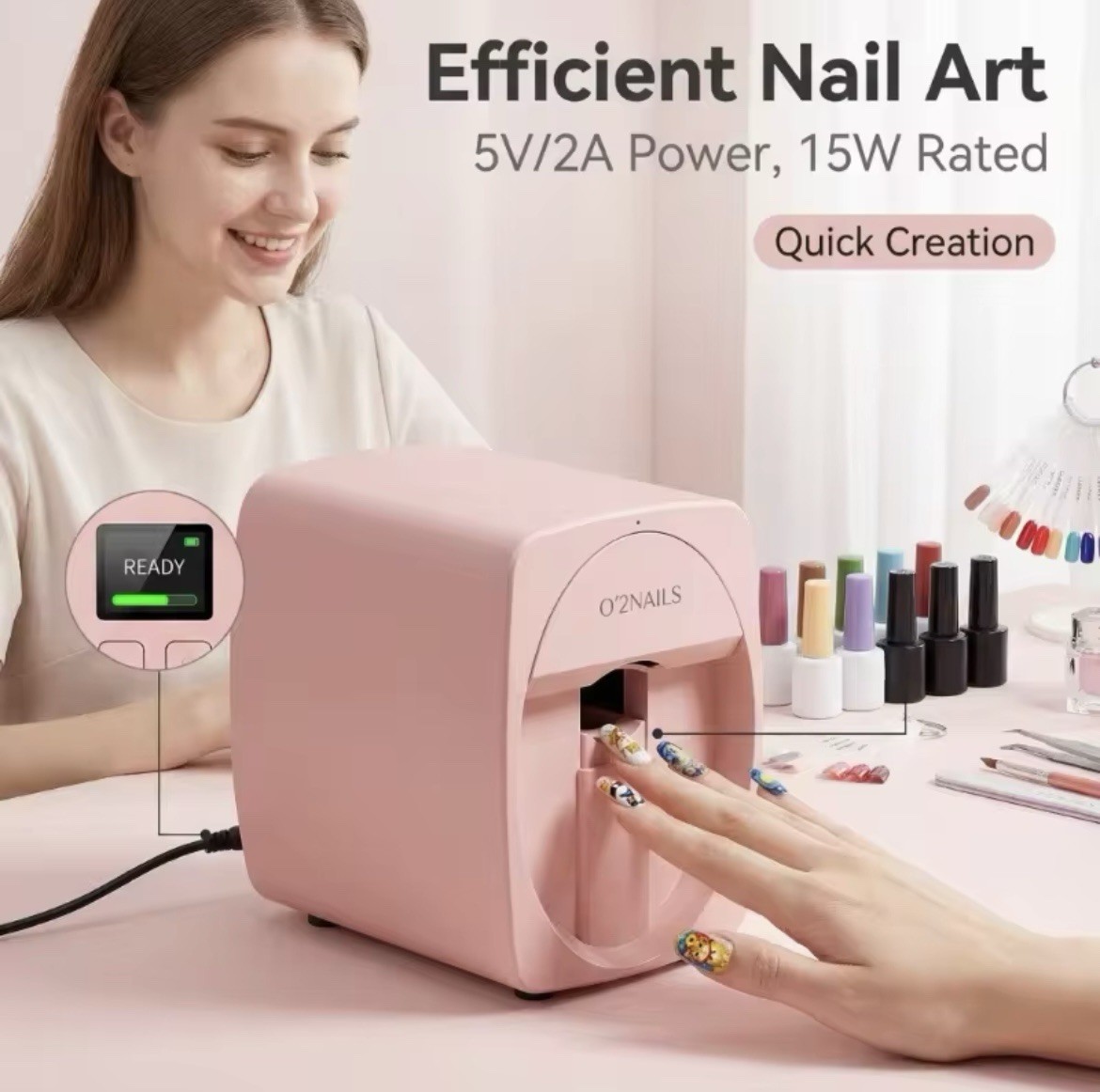 O’2NAILS Nail Art Printer M1 Rose Gold WiFi App Control Print Any Image NEW
