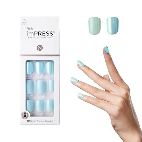 KISS No Glue Mani Press On Nails, Design, ‘Rain 1 Count (Pack of 1) Teal