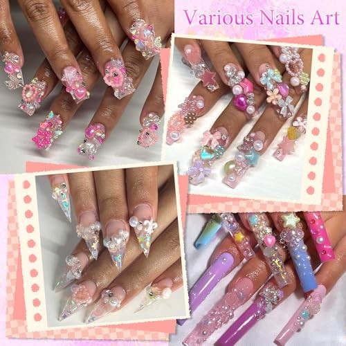 Bow Nail Charms Set 6 Colors Assorted 3D Charms for Nails Multiple Colorful