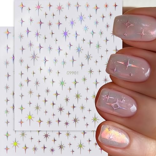 12pcs Star Nail Art Stickers Decals 3D Silver Gold Black Rose Gold Style03