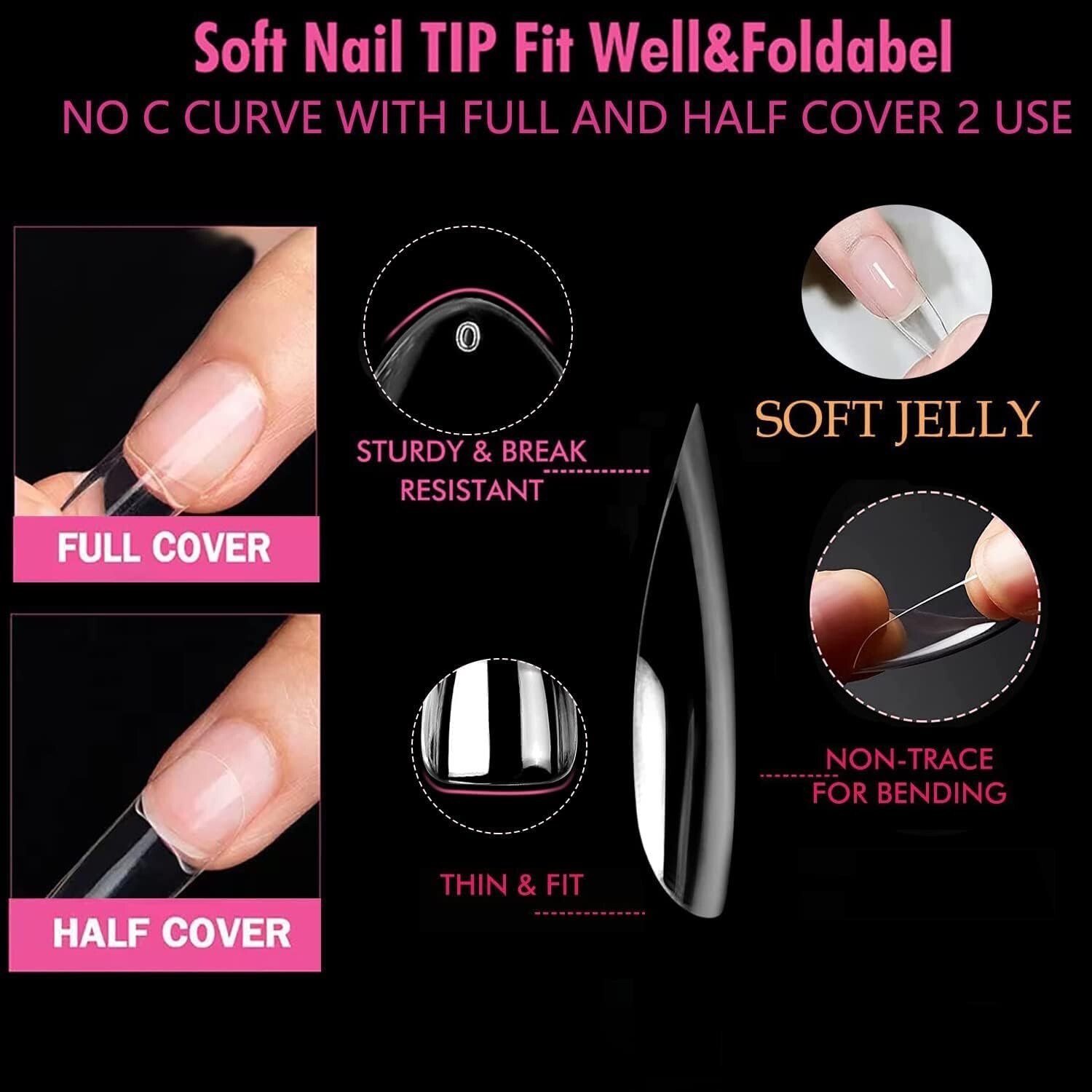 Clear Gel Tips for Nail Extensions & Nail Art – Long Lasting – Easy to Use