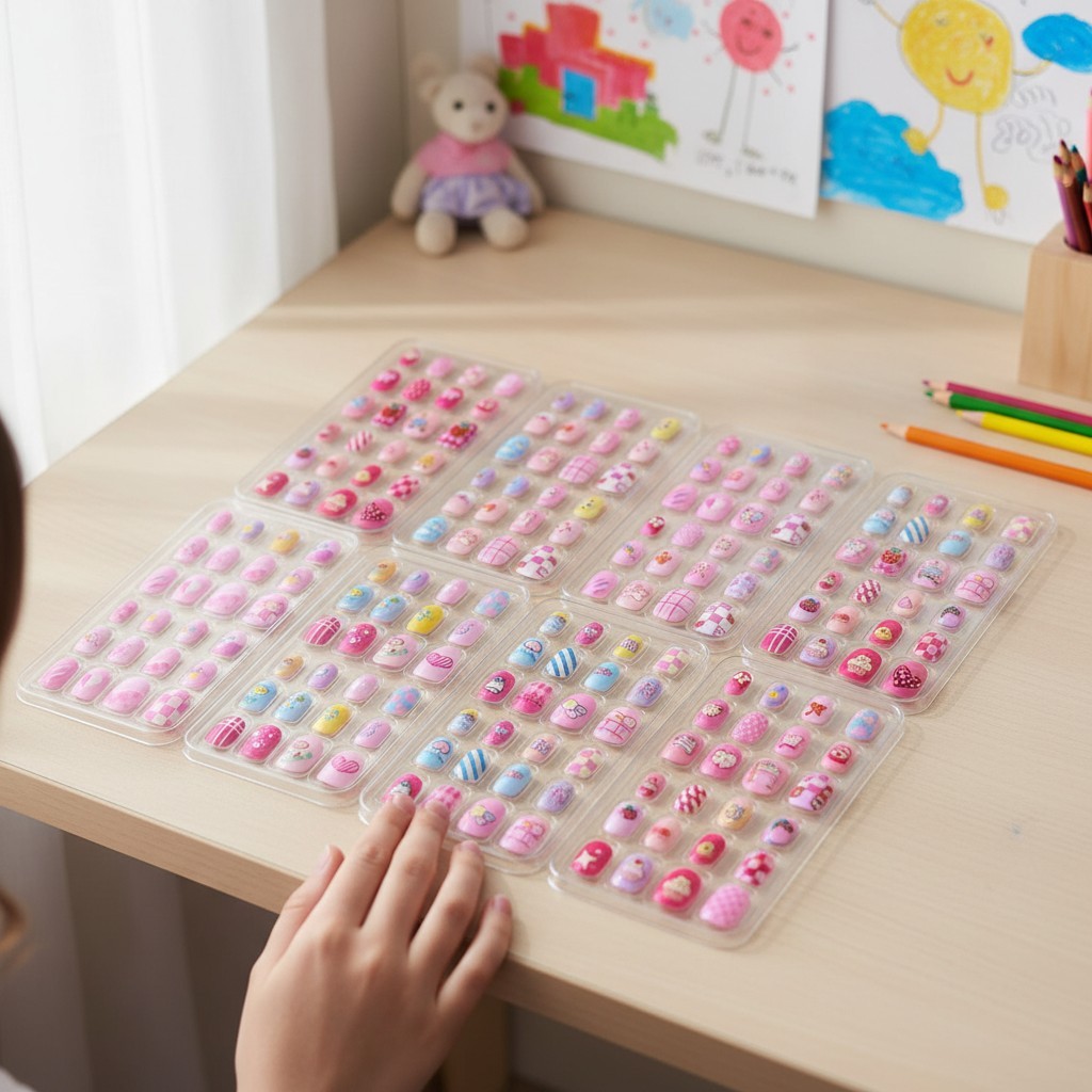 Beautiful 144 Pcs Kids Nail Kit – Safe, Easy-to-Apply Press-On Nails for Girls
