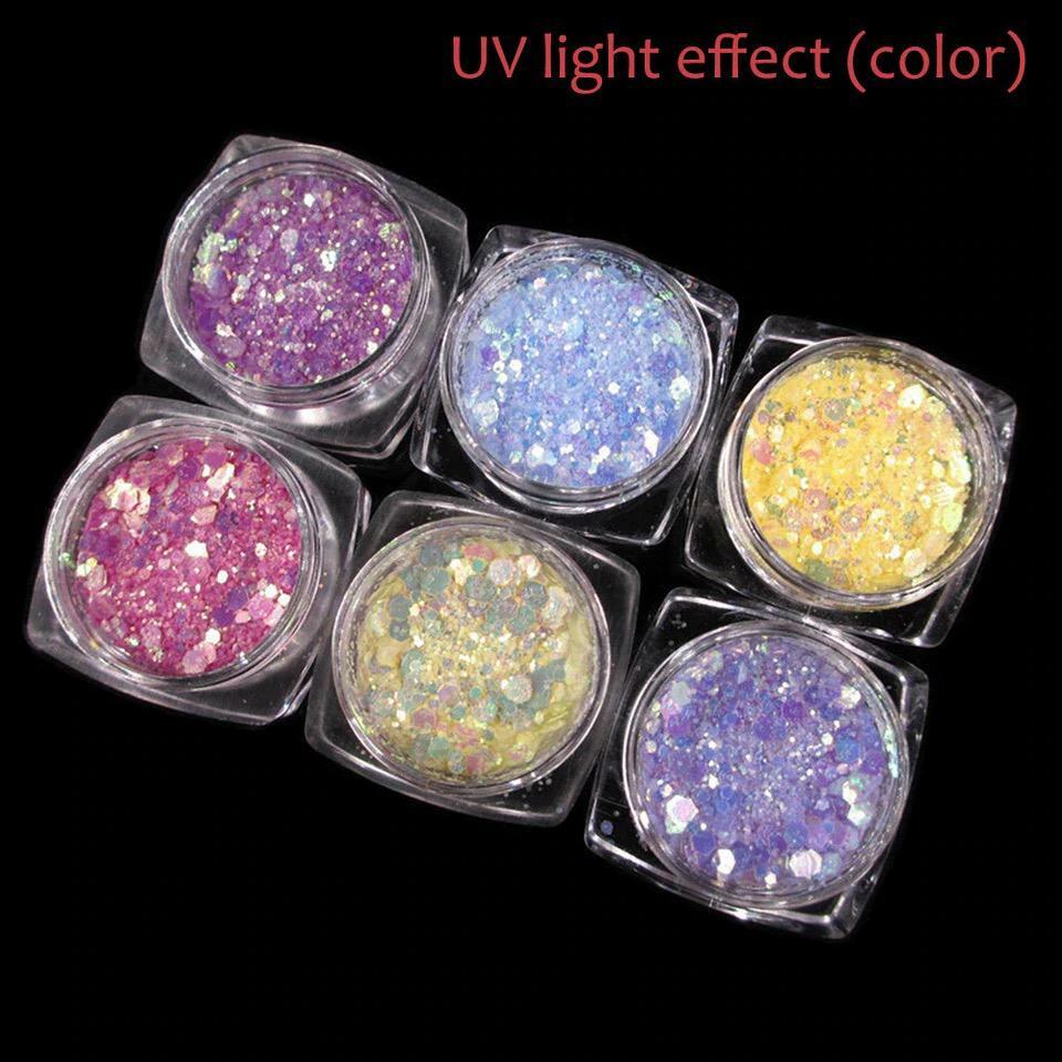 Photochromic Nail Sequins UV Light Colour Changing Glitter Under Sunlight Mix UK