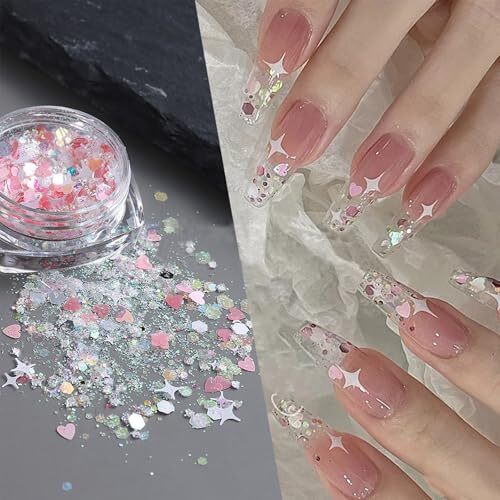 12 Grids Mixed Star Fragment Nail Art Glitters Sequins Holographic Heart stars