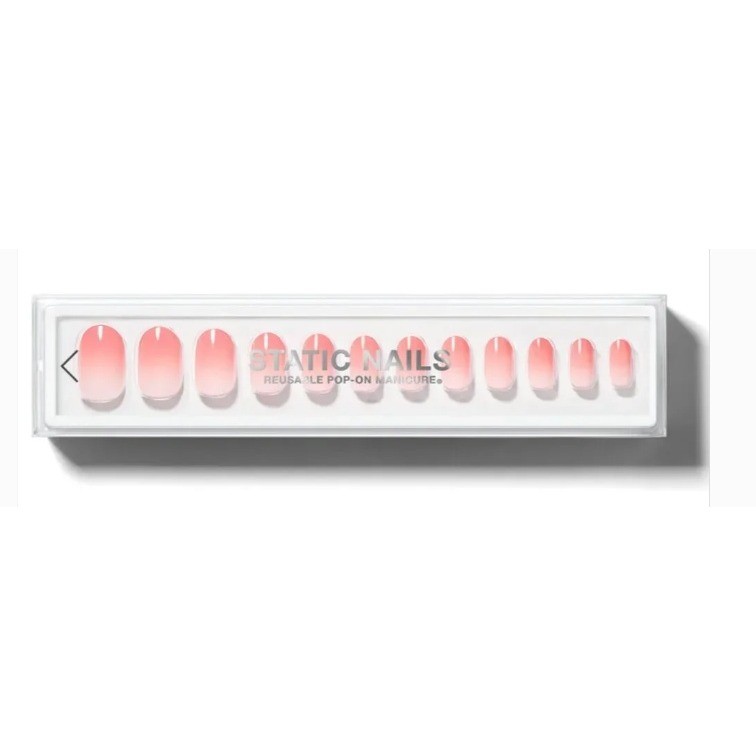 Static Nails Reusable Pop-On Manicure Soft Ombre Rose Round Short 32 Nails New