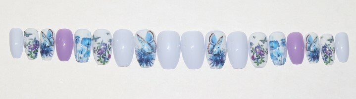 Blue butterfly’s – press on nail set- Set of 18 Short Coffin