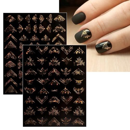 12 Sheets Spring Flower Nail Art Stickers Decals Self-Adhesive Pegatinas Gold