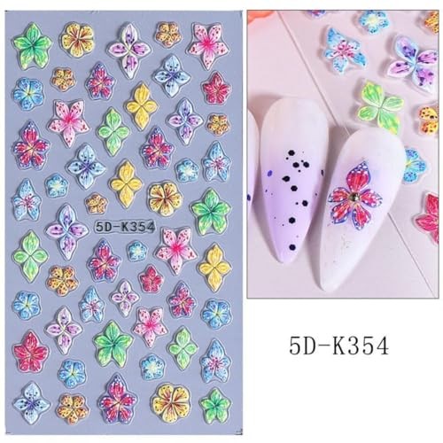 Flower Summer Nail Stickers 5D Embossed Hibiscus Flower Nail Designs Color-26