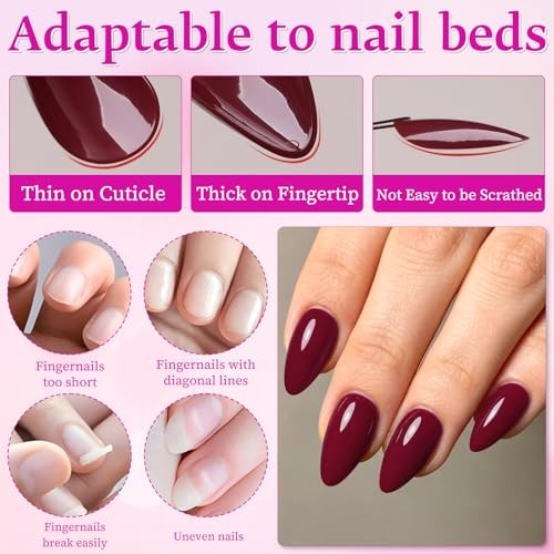 Burgundy 240pc Almond Press on Nails – Short Fake Nails with Glue Tabs