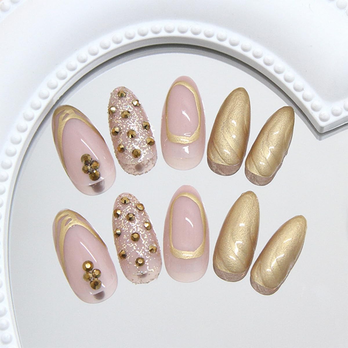 French Tip Press on Nails Short Almond Fake 1 Fl Oz (Pack of 1), Multicolor