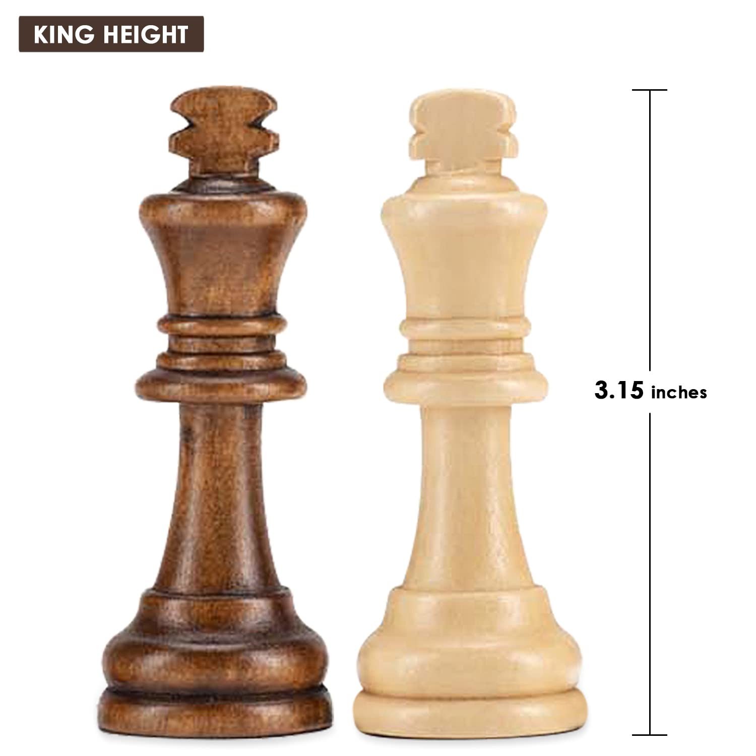 AMEROUS Wooden Chess Pieces Only, Staunton Style Wood Chessmen Medium, Brown