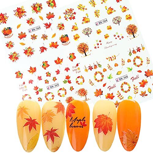 Maple Leaves & Pumpkin Nail Stickers, 12 Sheets Waterecals forIY D