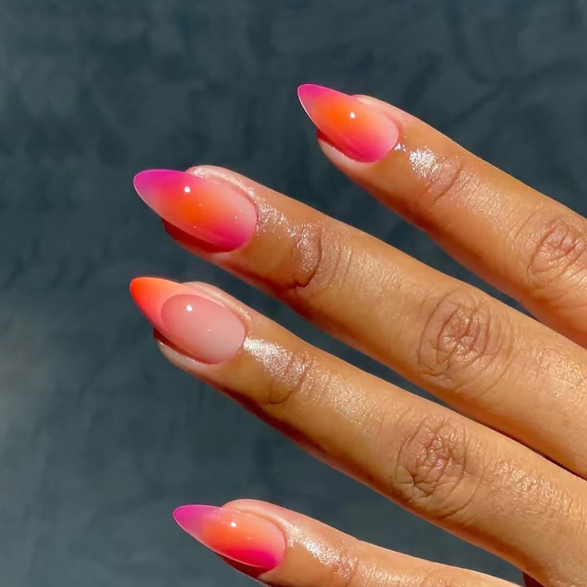 24Pcs French Press On Nails Short Oval Red Hawaii Flower Summer Stick On Nail