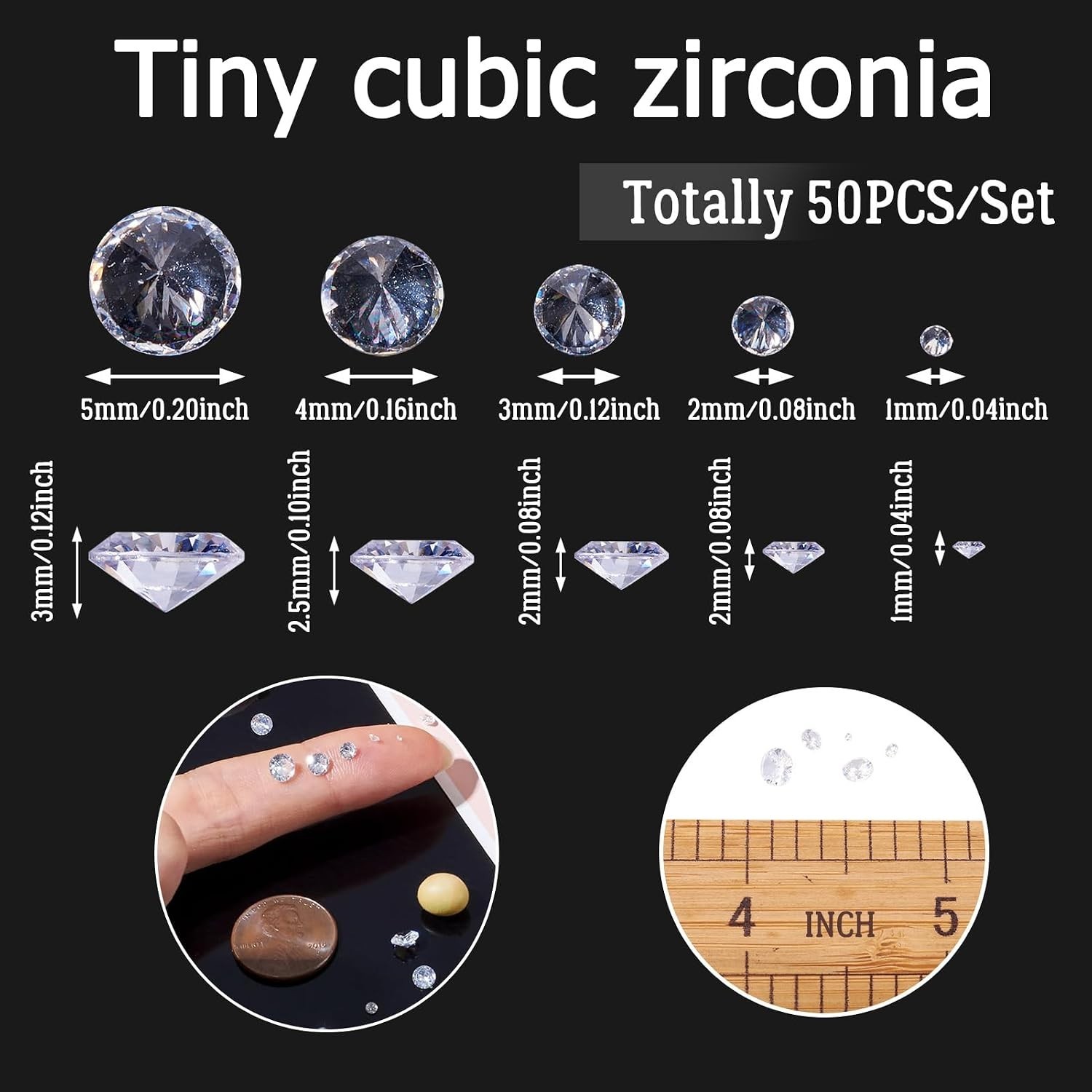 Sparkling 1mm to 5mm Cubic Zirconia Rhinestones – 50pcs for Crafts & Jewelry