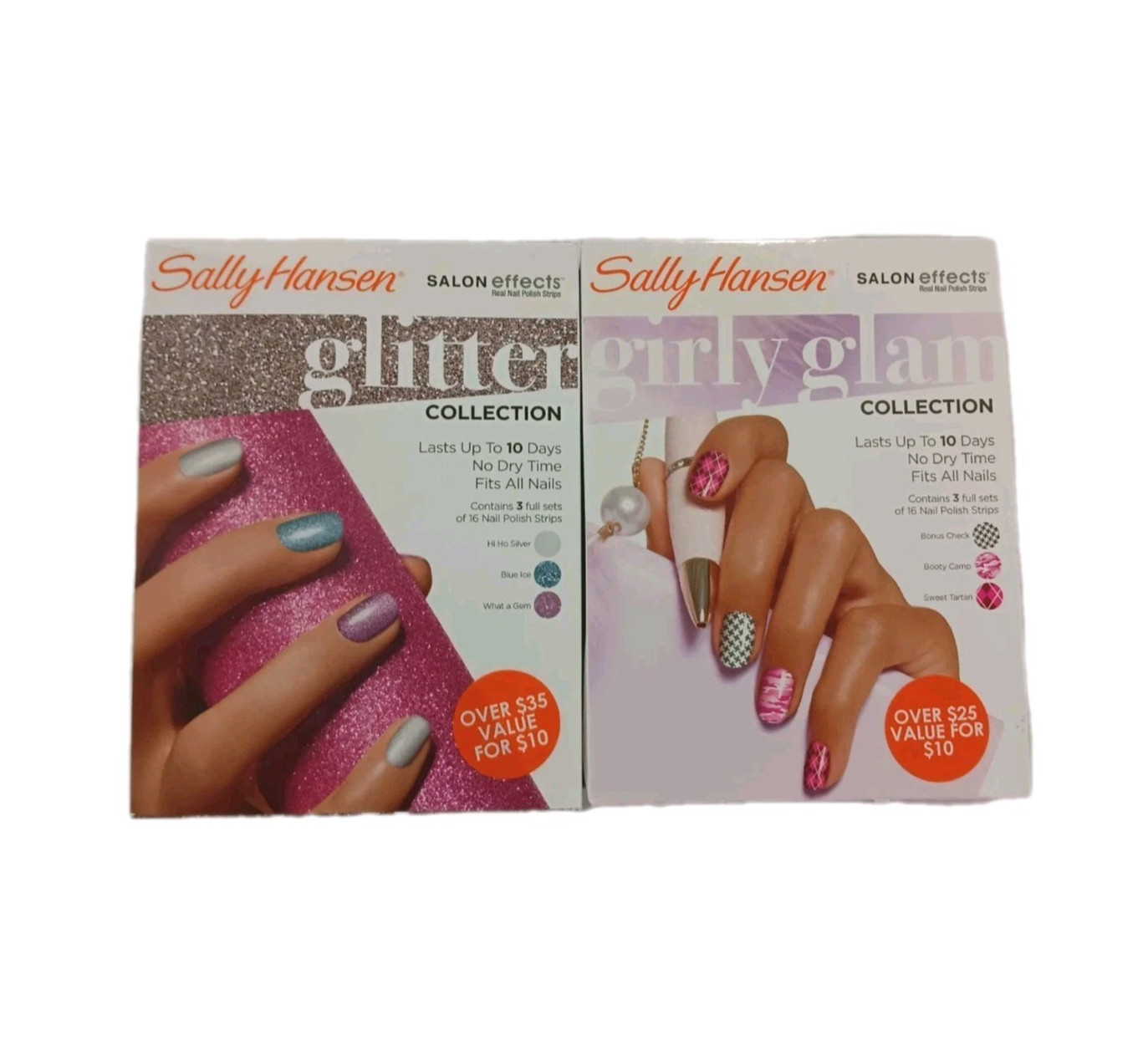 Lot 2 Sally Hansen Salon Effects Real Nail Polish Strips Glitter Girly Glam NIB