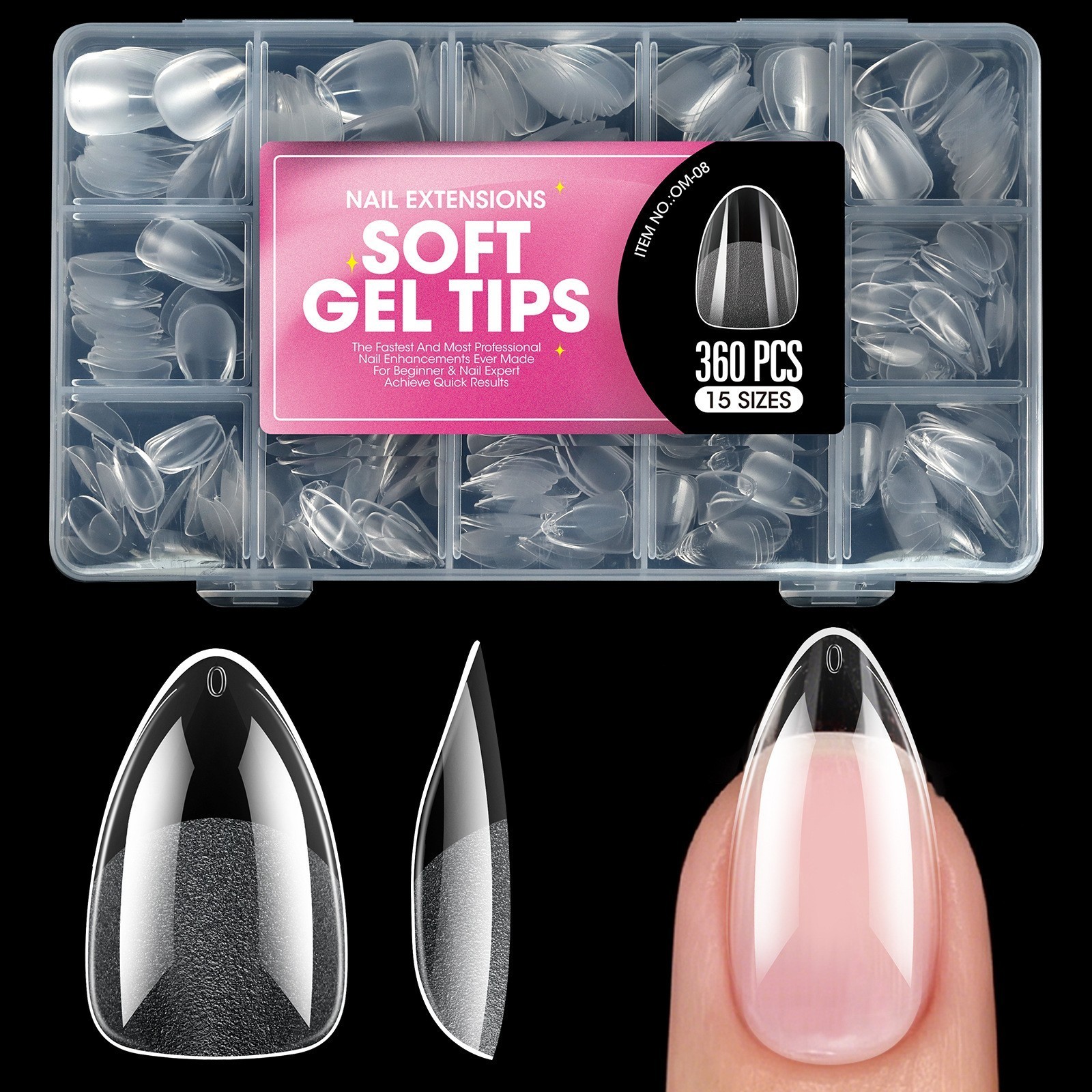 Soft Gel Tips 360PCS Full Cover Fake Nails Almond/Coffin/Oval/Square Nail Tips