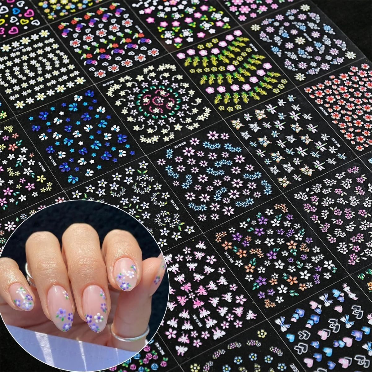 Flowers Nail Art Stickers Decals Colorful Flower Rose Daisy Cherry Blossoms N…