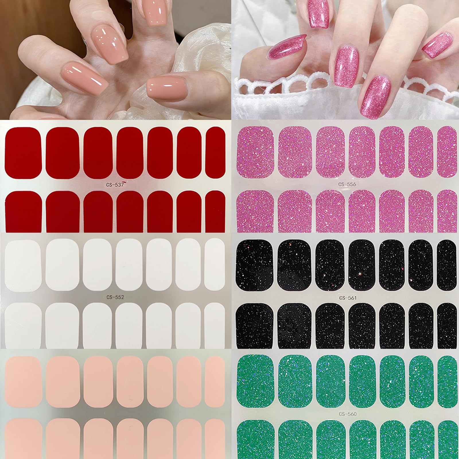 6 Sheets Solid Color Nail Strips Nail Wraps Glitter Solid Color Nail Polish S…