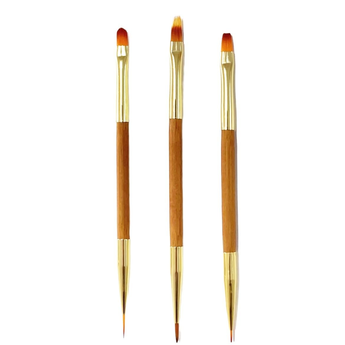 3Pcs Nail Art Drawing Brushes, Short Bamboo Penholder Double End Pen Brush