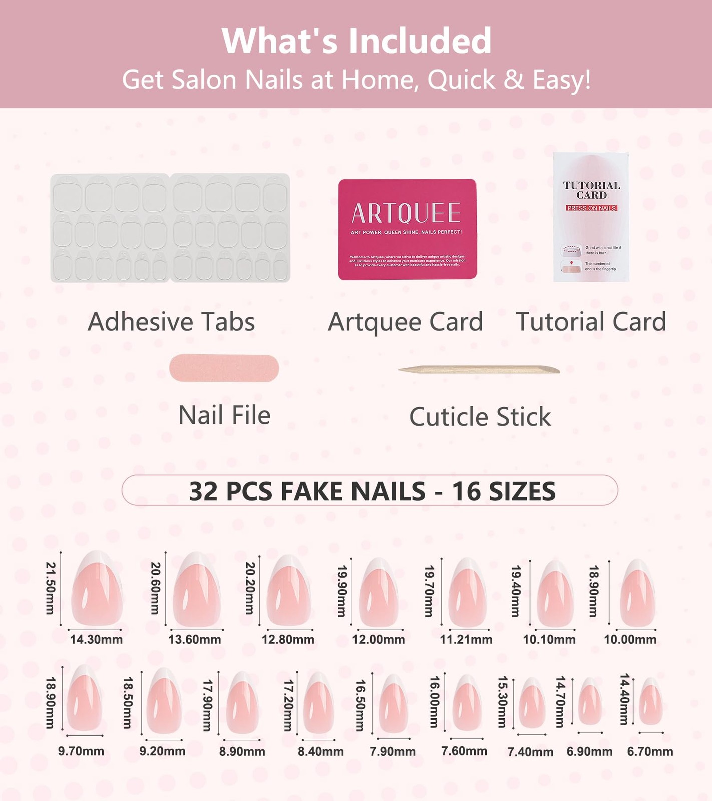 Artquee French Tip Press on Nails Short 32 Count (Pack of 1), Pink