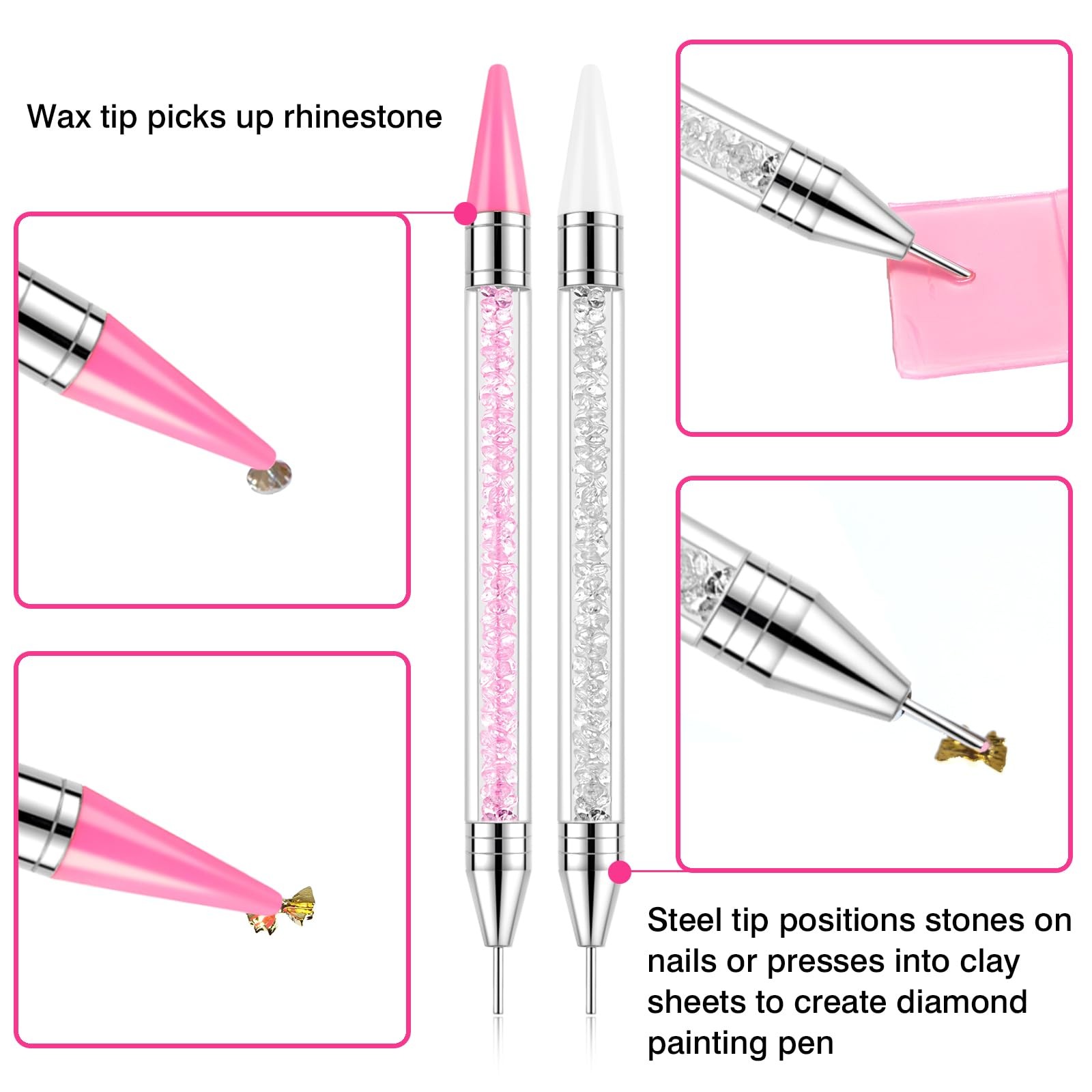 VANALIA Rhinestone Picker Tool 2 Bedazzling Pen 6 Extra Wax Tips&Tweezer 16Pcs
