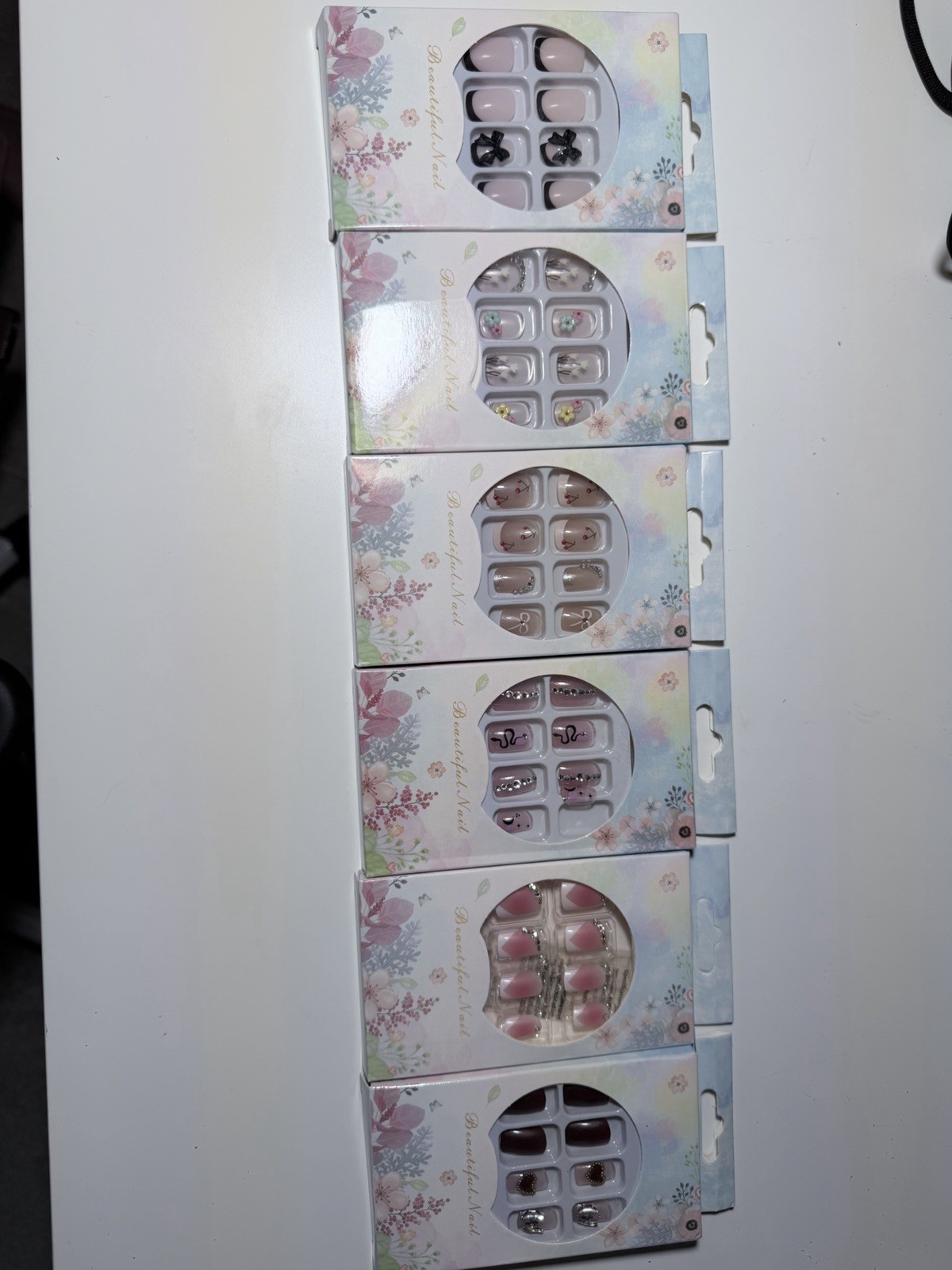 Beautiful Nail Multicolor 3D Pre-Designed Press-On Nails Short 6 Boxes Per Pack