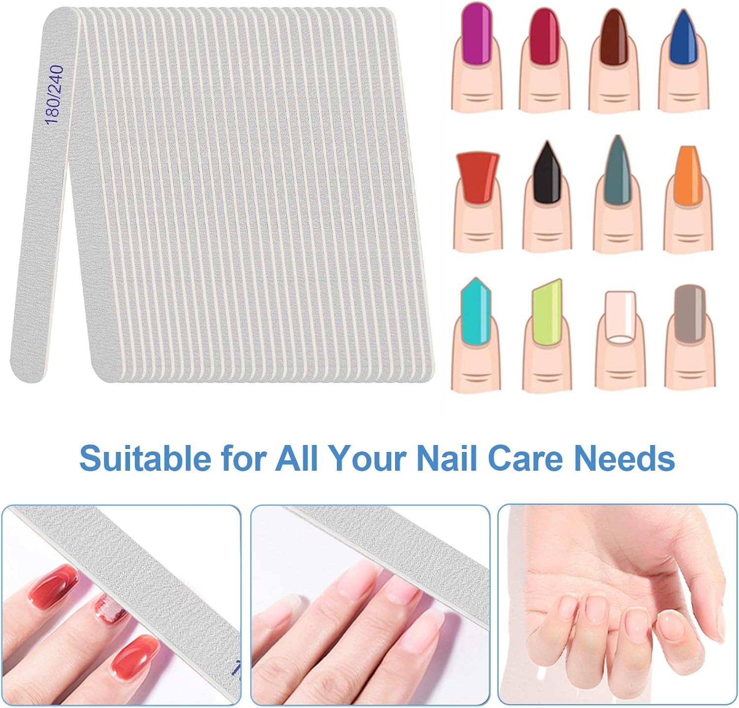Nail File, Emery Boards for Nails 180/240 Grit Nail Files for Natural