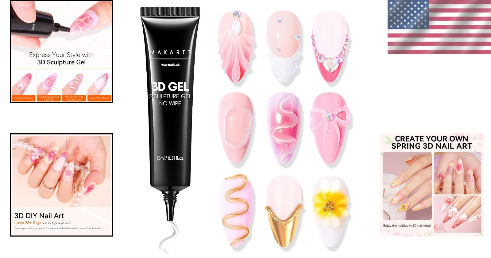 Versatile 3D Gel Nail Art Glue for DIY and Professionals – 15g, Strong Hold
